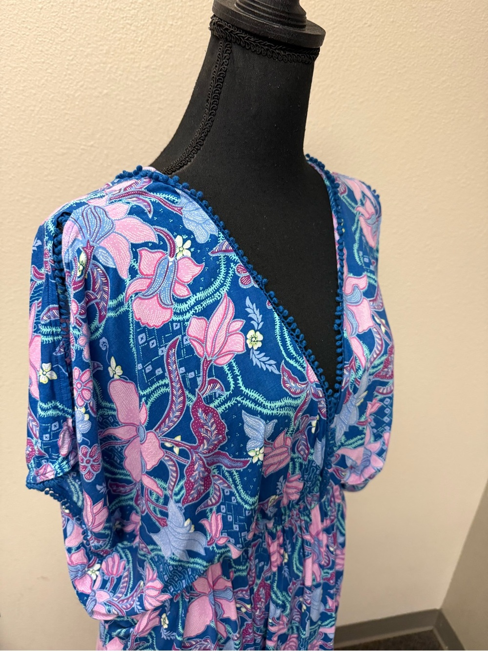 Victoria's Secret Blue Pink Floral Cover-Up Romper Tassel XS Boho Beach - Picture 9 of 14